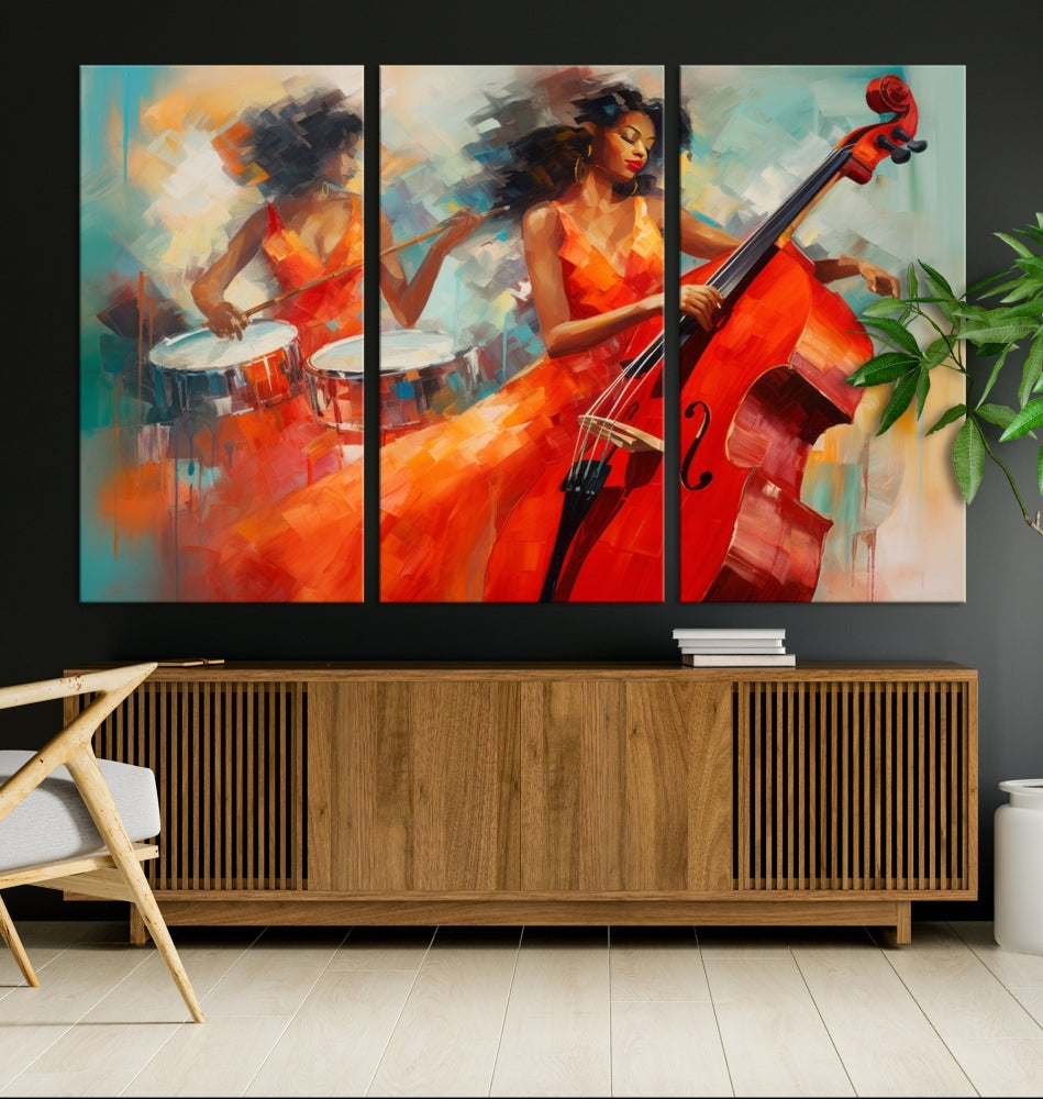 Jazz Bassist Watercolor Painting, Canvas Wall Art, Abstract Jazz Artwork for Wall Decor, Framed Print Set of