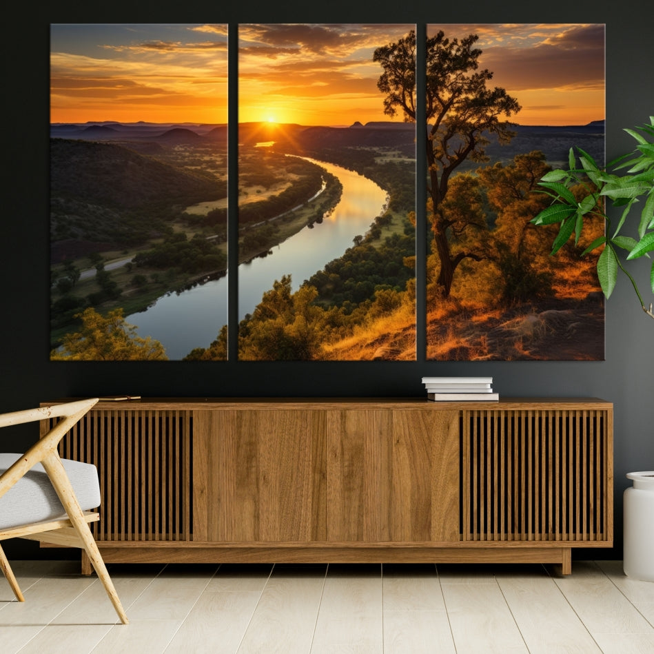 Large Sunset Print Set of Landscape Canvas Wall Art Nature Printed Art Home Decor