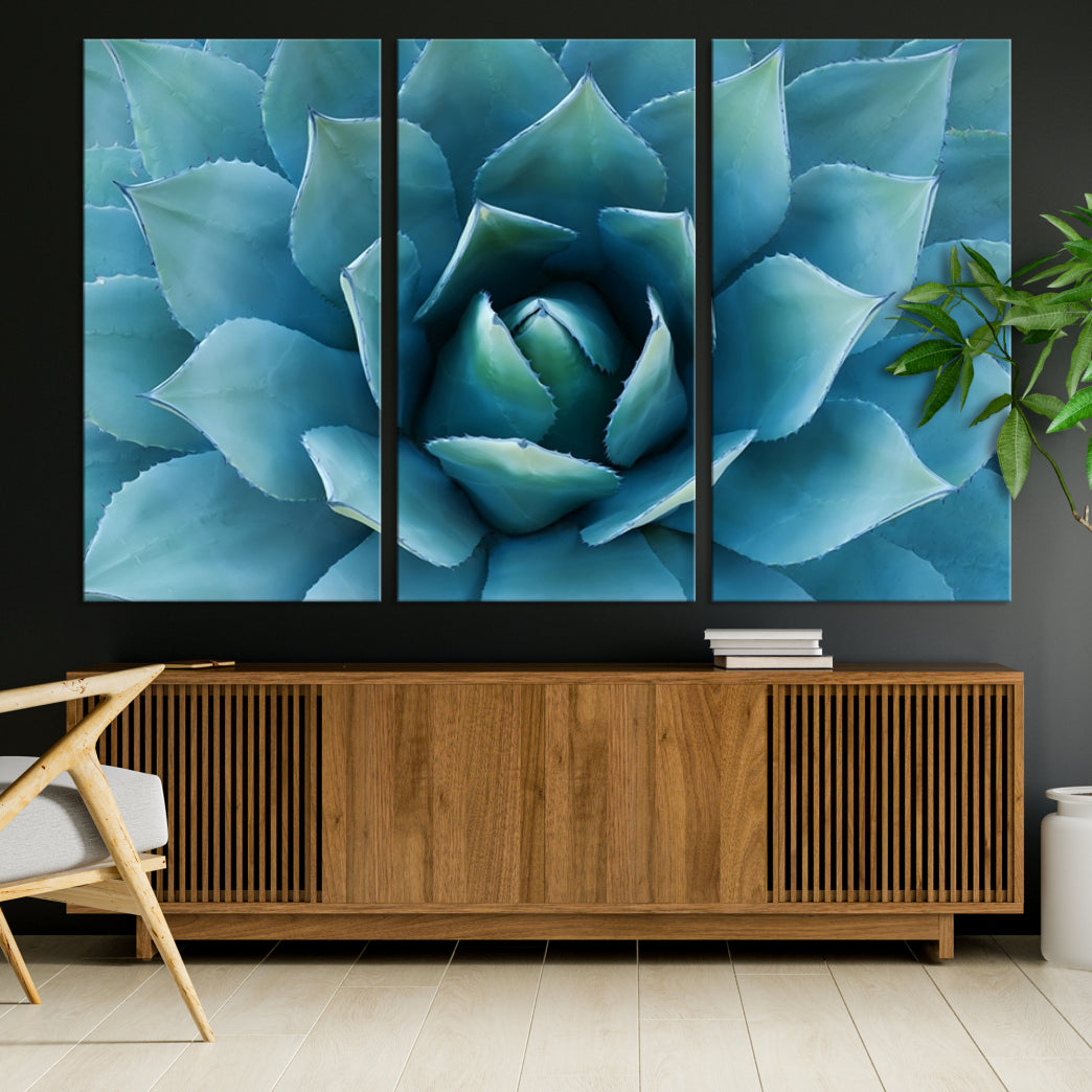 Large Wall Art Canvas Print - Blue Agave Flower Taken over It