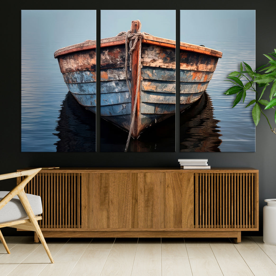 Old Rustic Boat Canvas Wall Art Print Nautical Wall Decor Soothing Modern Art Print