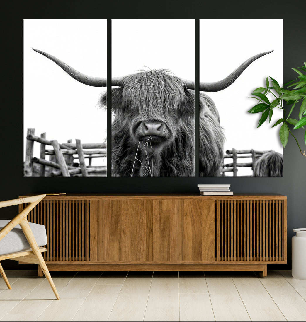 Bighorn Wall Art Cow Canvas Print Black White Artwork Mountain Lounge Farmhouse Wall Decor