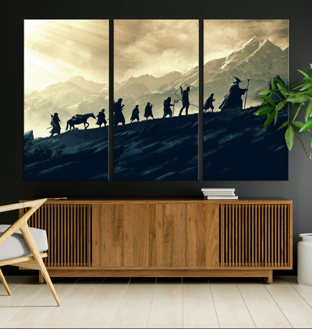 Fellowship of the Ring Wall Art Canvas Print, Framed set of 3 LOTR Print, Lord of the Rings Canvas Art