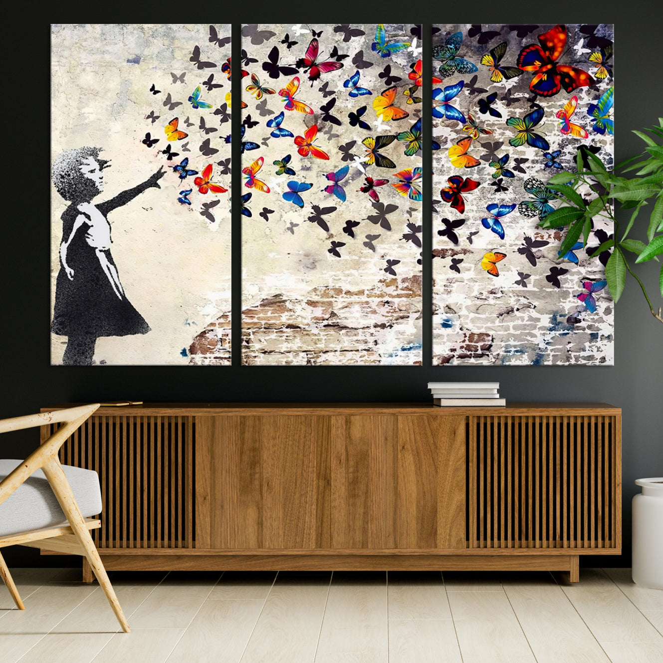 Banksy Girl Butterfly Street Artwork Wall Art Canvas Print