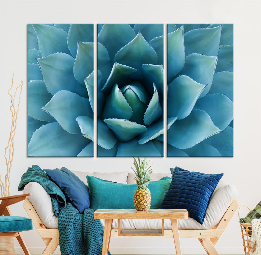 Large Wall Art Canvas Print - Blue Agave Flower Taken over It