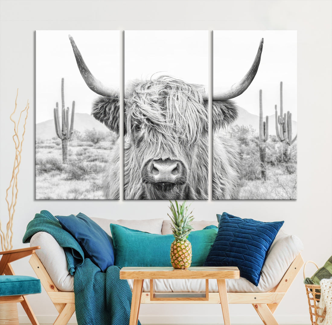 Longhorn Cow Wall Art Large Canvas Print Landscape Animal Framed Art Set of 3