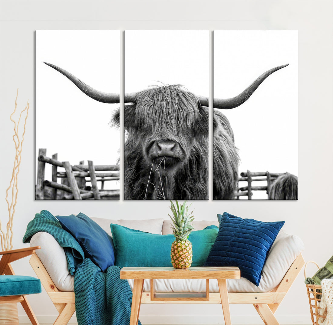 Bighorn Wall Art Cow Canvas Print Black White Artwork Mountain Lounge Farmhouse Wall Decor