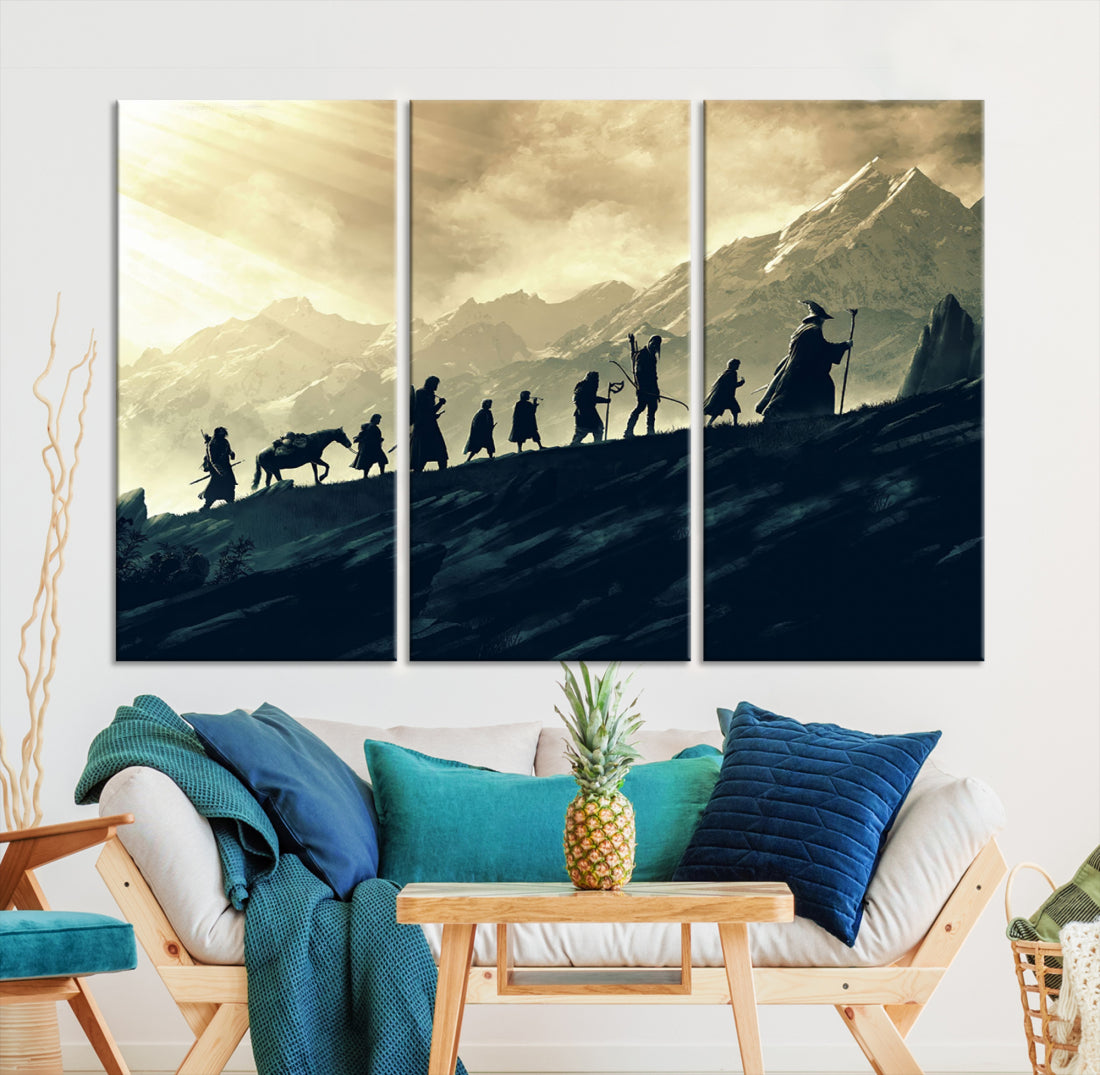 Fellowship of the Ring Wall Art Canvas Print, Framed set of 3 LOTR Print, Lord of the Rings Canvas Art