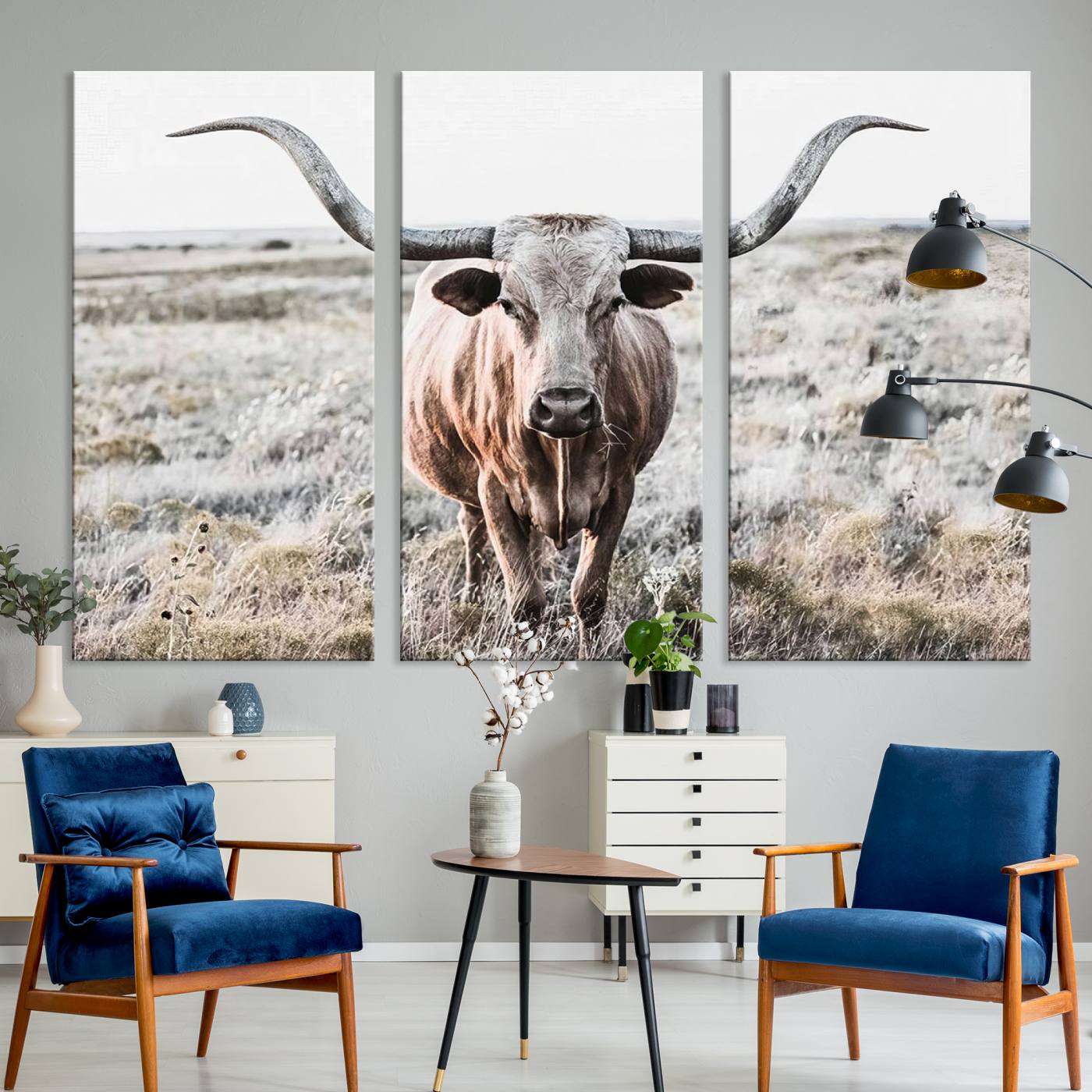 Texas Cow Longhorn Wall Art Canvas Print, Cattle Bighorn Wall Art Print