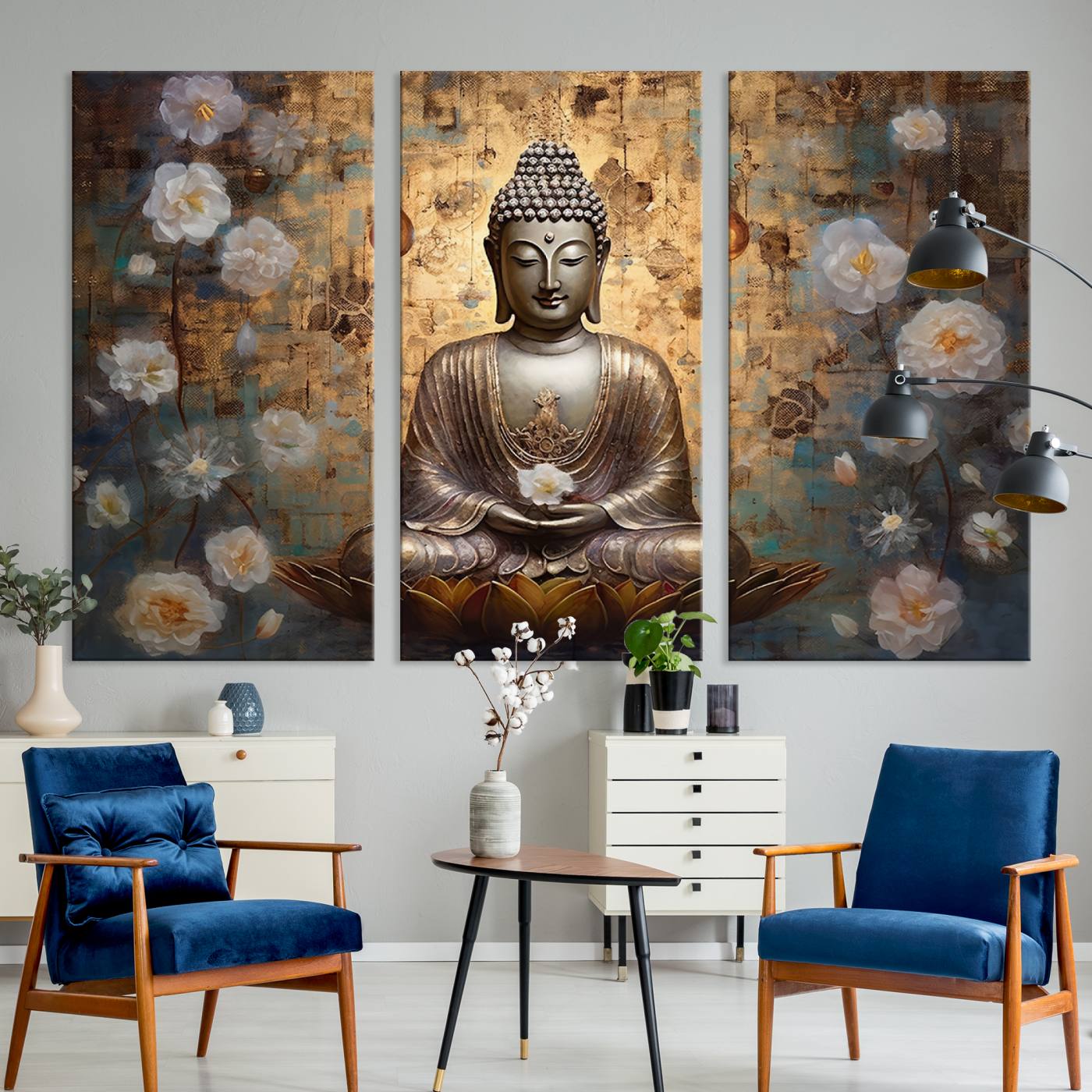 Buddha Wall Art Canvas Print, Hindu Buddha Meditation Room Decor