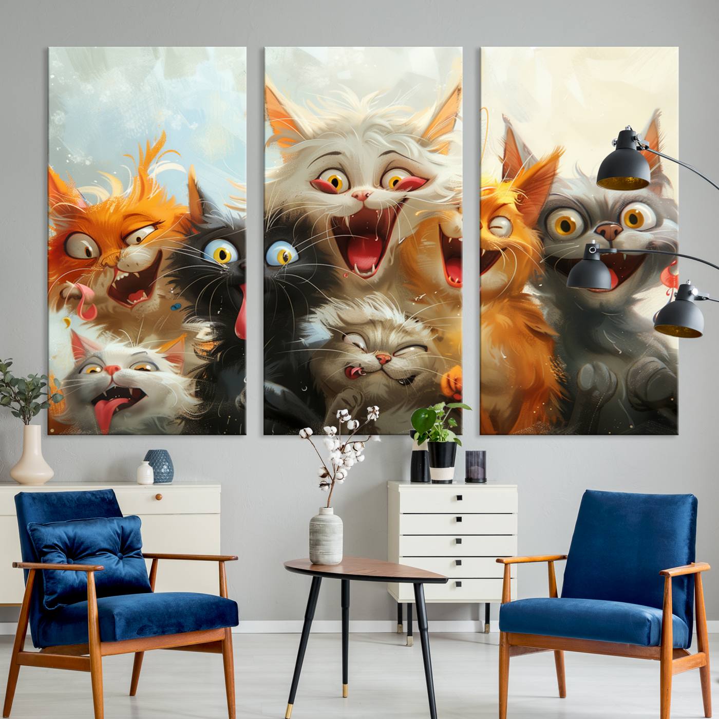 Pixar Cats Wall Art Canvas Print, Fanny Cat Wall Art Print, Comic Cartoon Cat Print