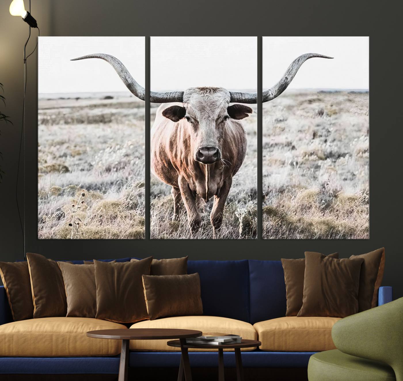 Texas Cow Longhorn Wall Art Canvas Print, Cattle Bighorn Wall Art Print