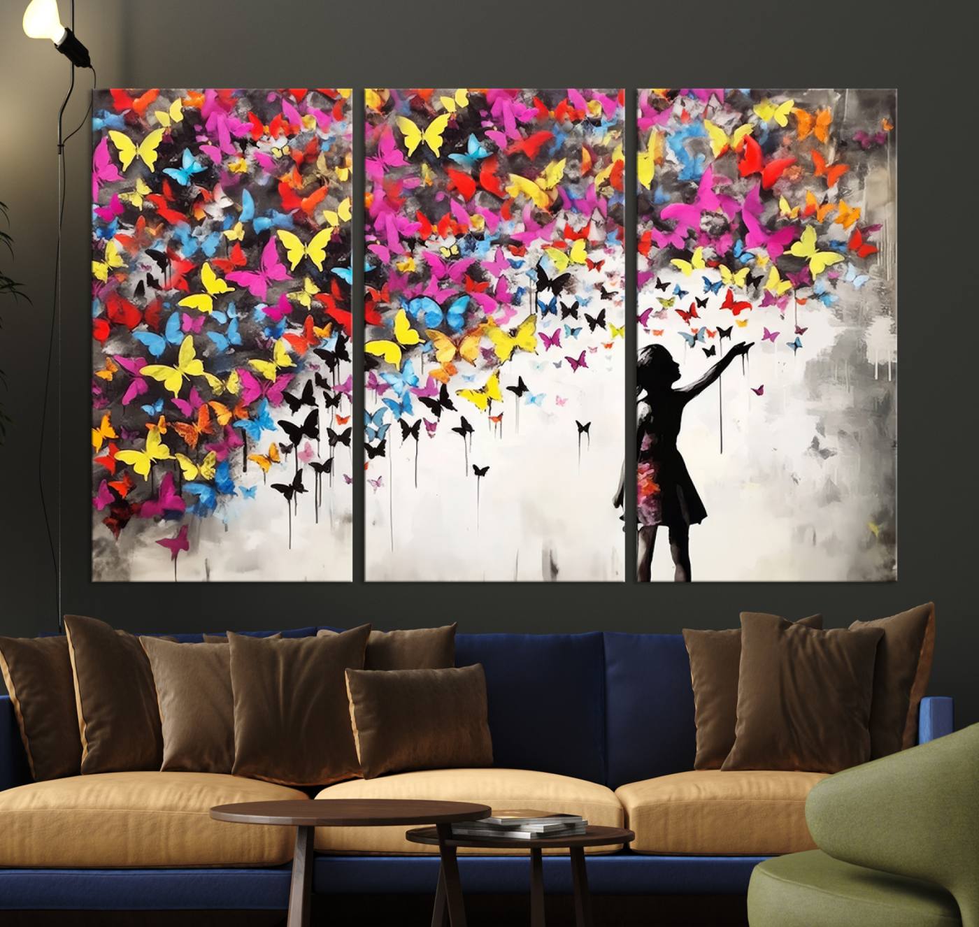 Banksy Style Girl and Butterfly Wall Art Canvas Print