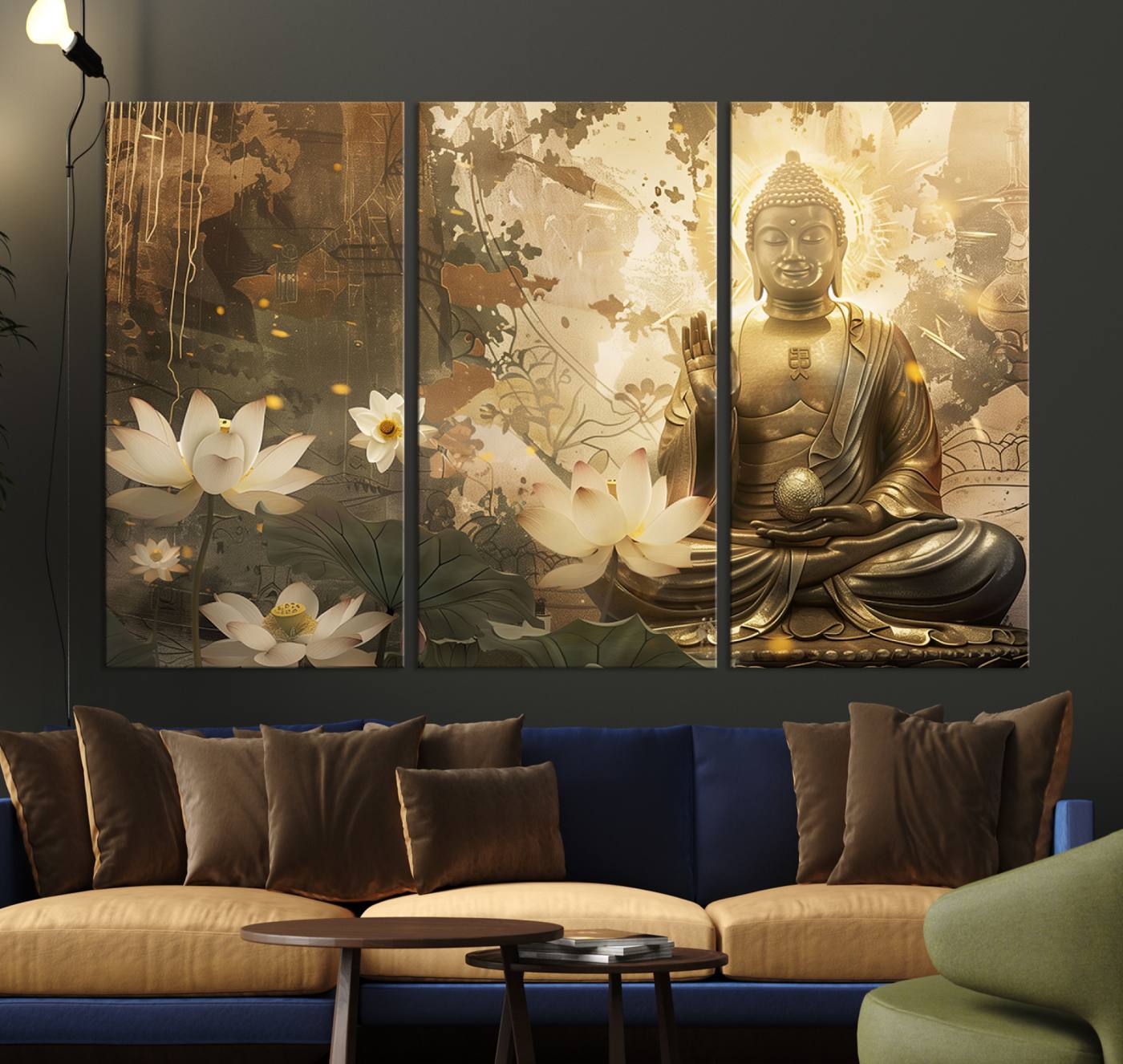 Buddha and Lotus Wall Art Canvas Print, Buddha Meditation Room Decor, Yoga Room Wall Art