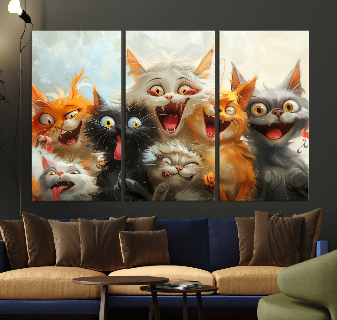 Pixar Cats Wall Art Canvas Print, Fanny Cat Wall Art Print, Comic Cartoon Cat Print