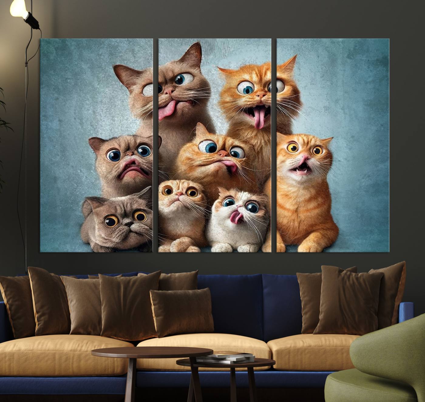 Fanny Cats Wall Art Canvas Print, Pixar Style Cat Wall Art Print, Comic Cartoon Cat Print