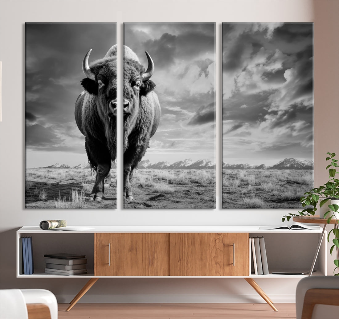 Cow Bighorn Wall Art Canvas Print, Longhorn Texas Large Cow Animal Canvas Print