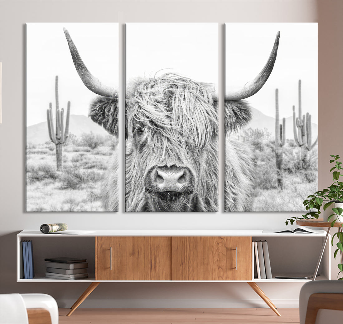 Longhorn Cow Wall Art Large Canvas Print Landscape Animal Framed Art Set of 3