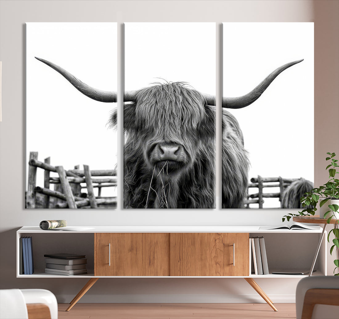 Bighorn Wall Art Cow Canvas Print Black White Artwork Mountain Lounge Farmhouse Wall Decor