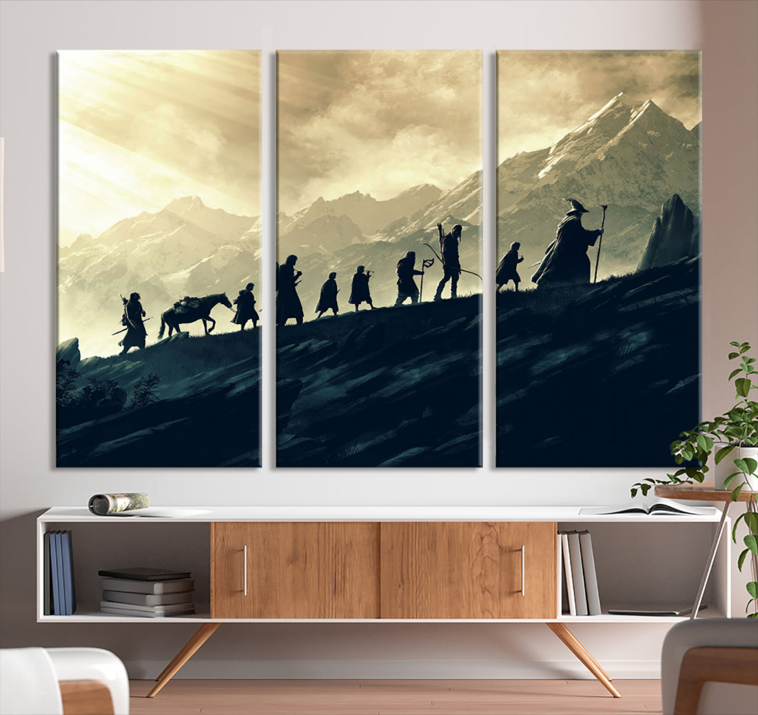 Fellowship of the Ring Wall Art Canvas Print, Framed set of 3 LOTR Print, Lord of the Rings Canvas Art