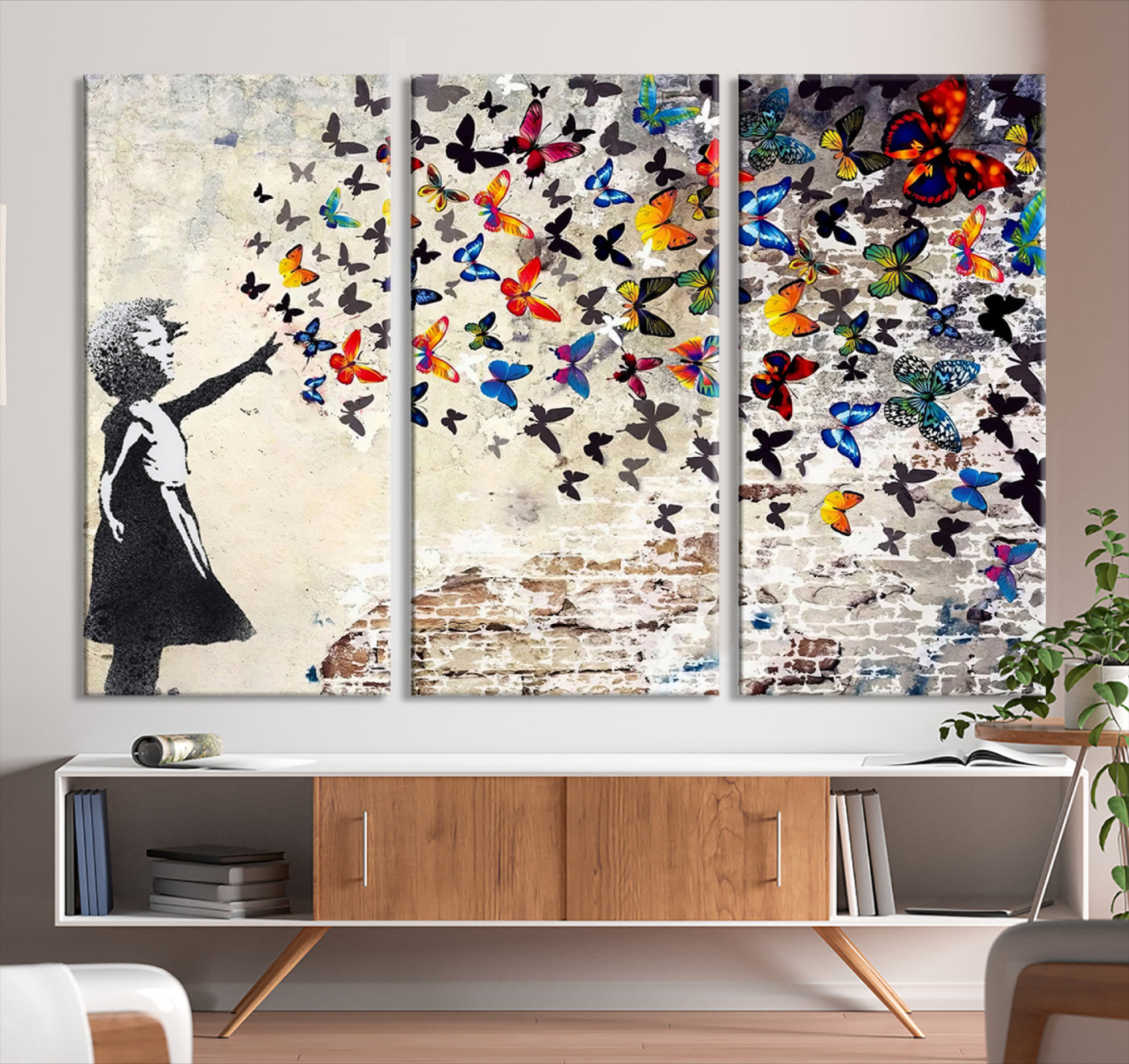 Banksy Girl Butterfly Street Artwork Wall Art Canvas Print