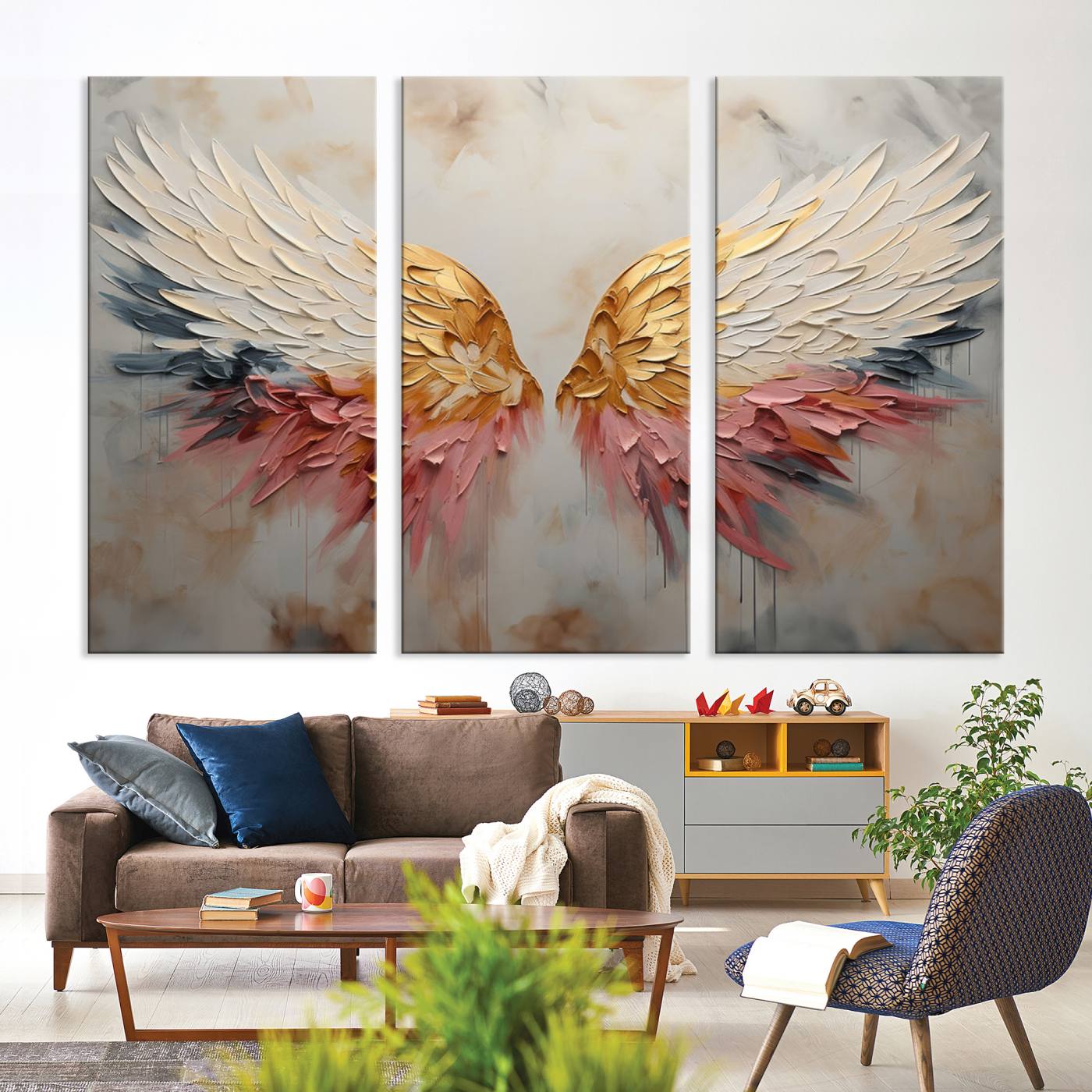 Oil Painting Style Abstract Angel Wing Wall Art Canvas Print