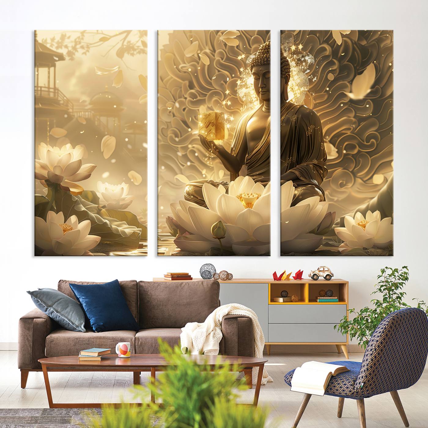 Buddha Wall Art Canvas Print, Buddha Meditation Room Decor, Yoga Room Wall Art, Lotus Wall Art