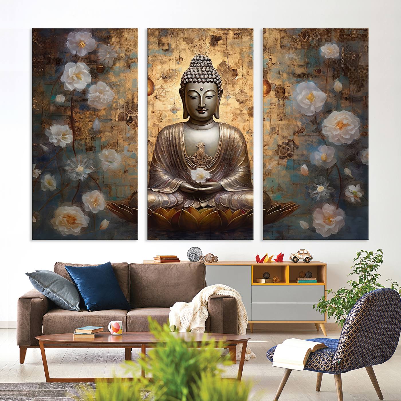 Buddha Wall Art Canvas Print, Hindu Buddha Meditation Room Decor