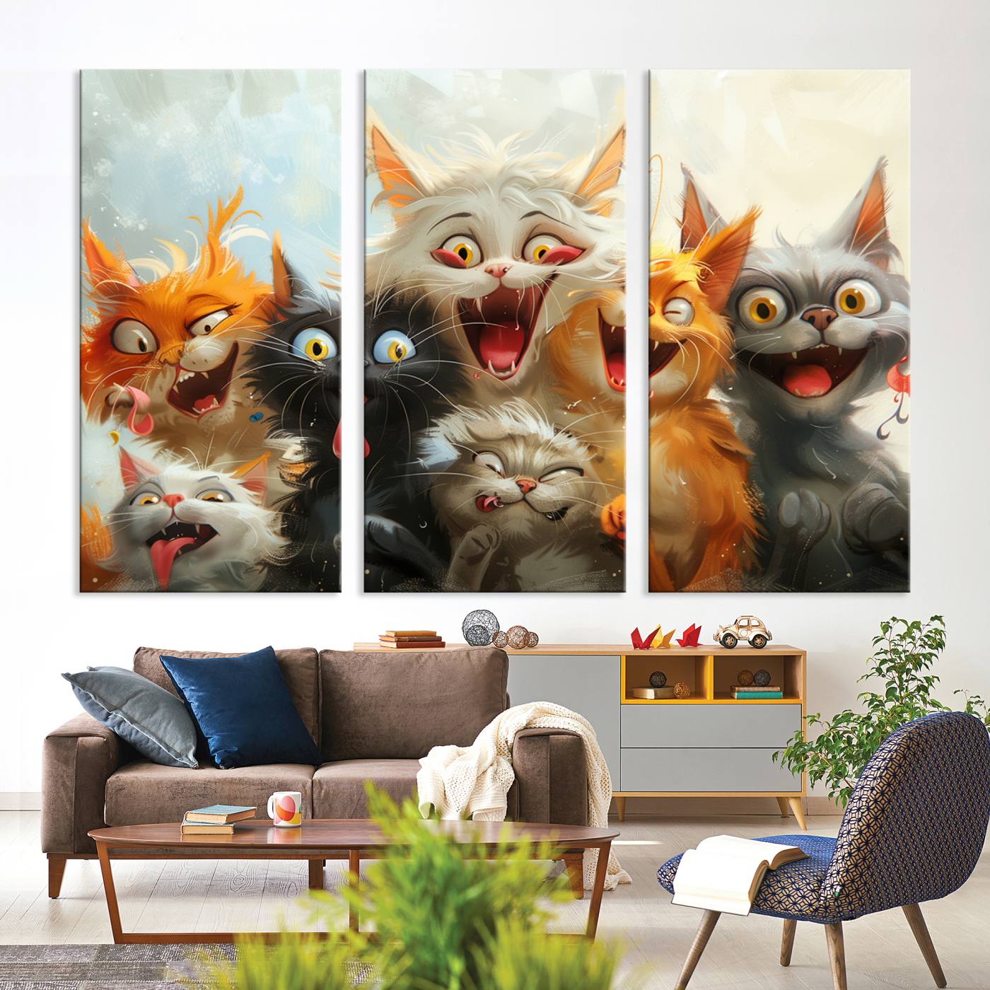 Pixar Cats Wall Art Canvas Print, Fanny Cat Wall Art Print, Comic Cartoon Cat Print