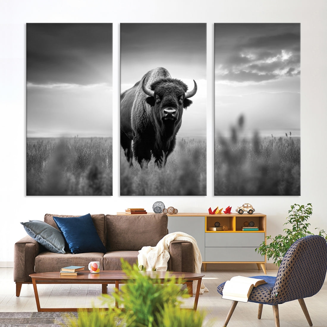 Cow Bighorn Wall Art Canvas Print, Longhorn Texas Large Cow Animal Canvas Print