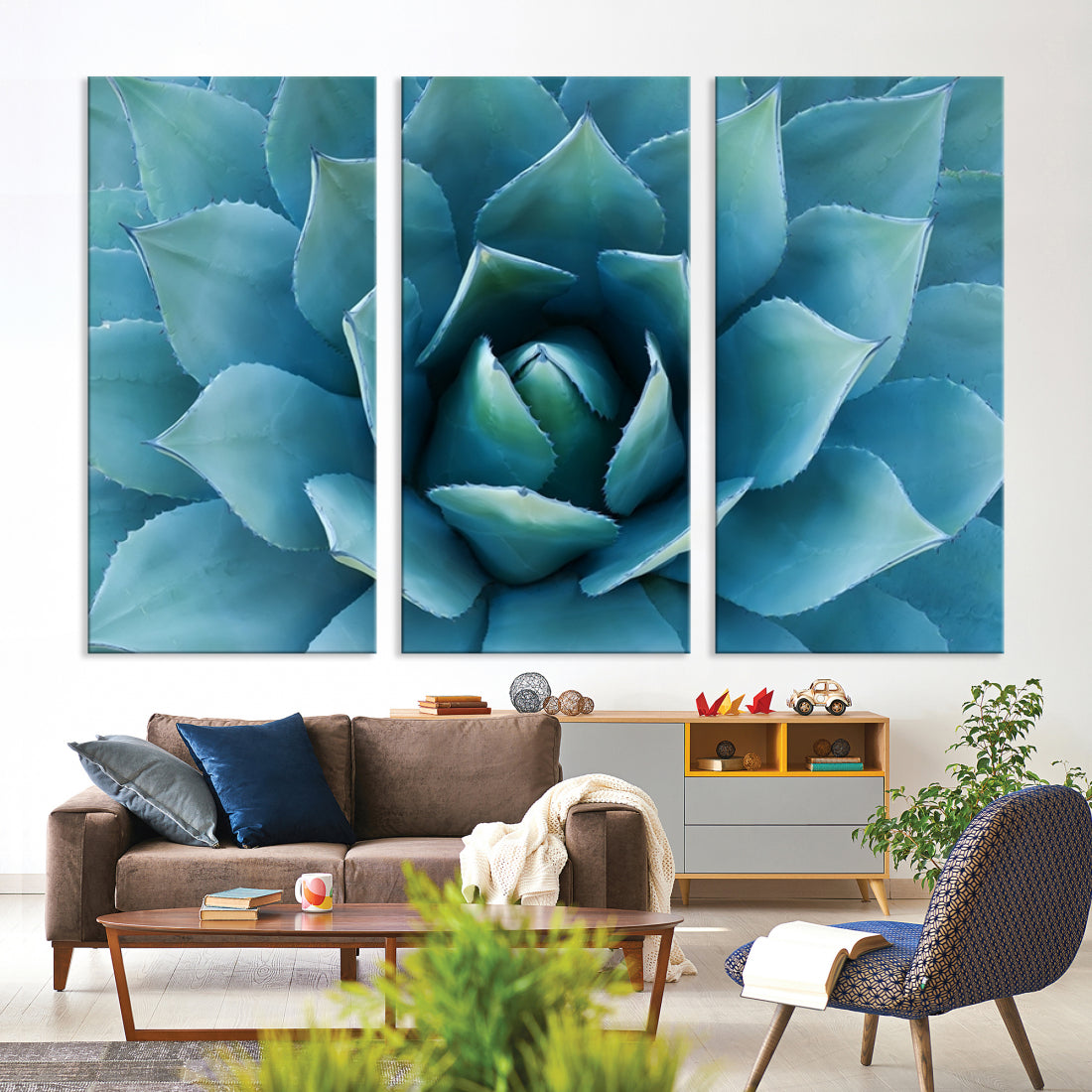 Large Wall Art Canvas Print - Blue Agave Flower Taken over It