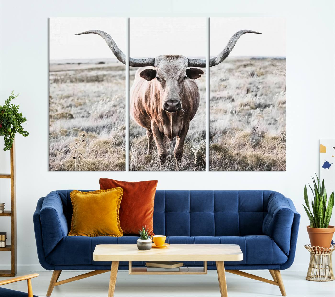 Texas Cow Longhorn Wall Art Canvas Print, Cattle Bighorn Wall Art Print