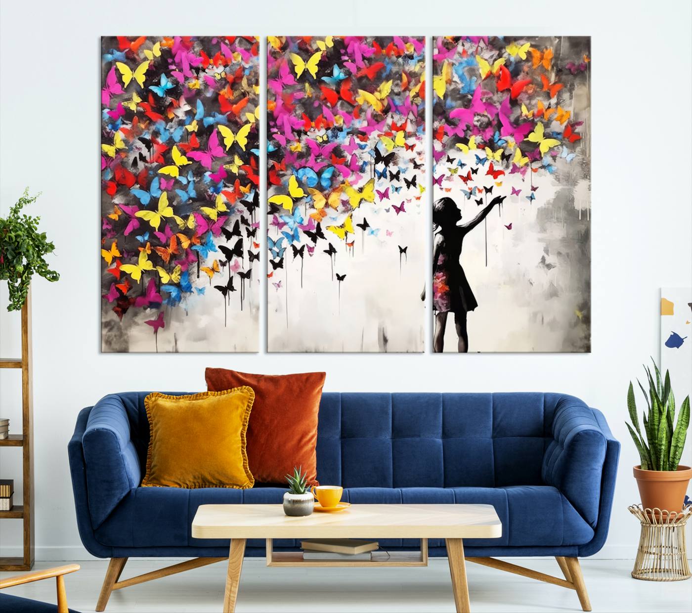 Banksy Style Girl and Butterfly Wall Art Canvas Print