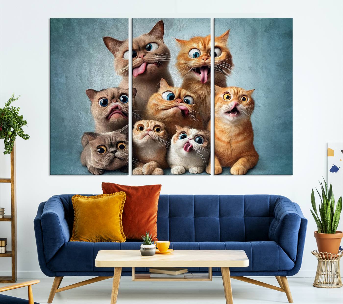 Fanny Cats Wall Art Canvas Print, Pixar Style Cat Wall Art Print, Comic Cartoon Cat Print