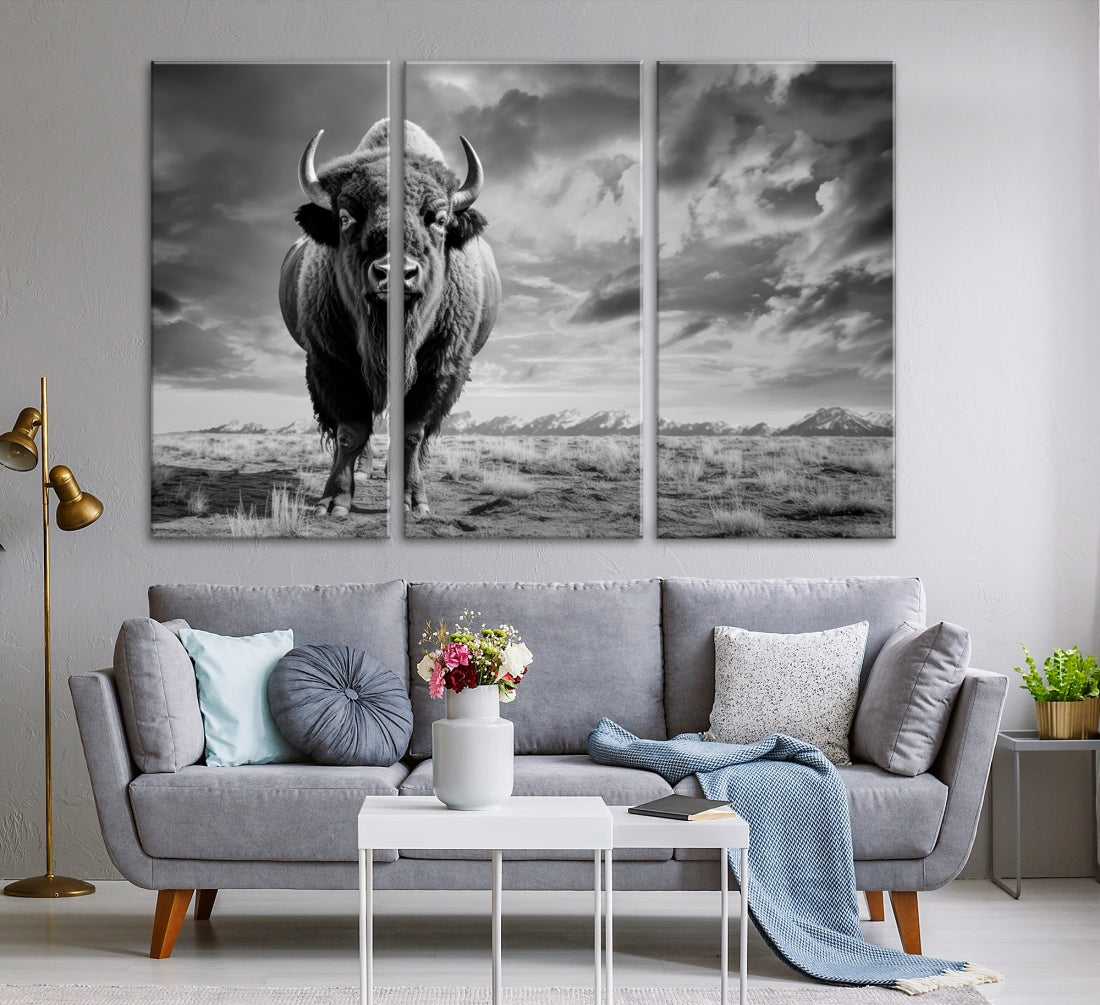 Cow Bighorn Wall Art Canvas Print, Longhorn Texas Large Cow Animal Canvas Print