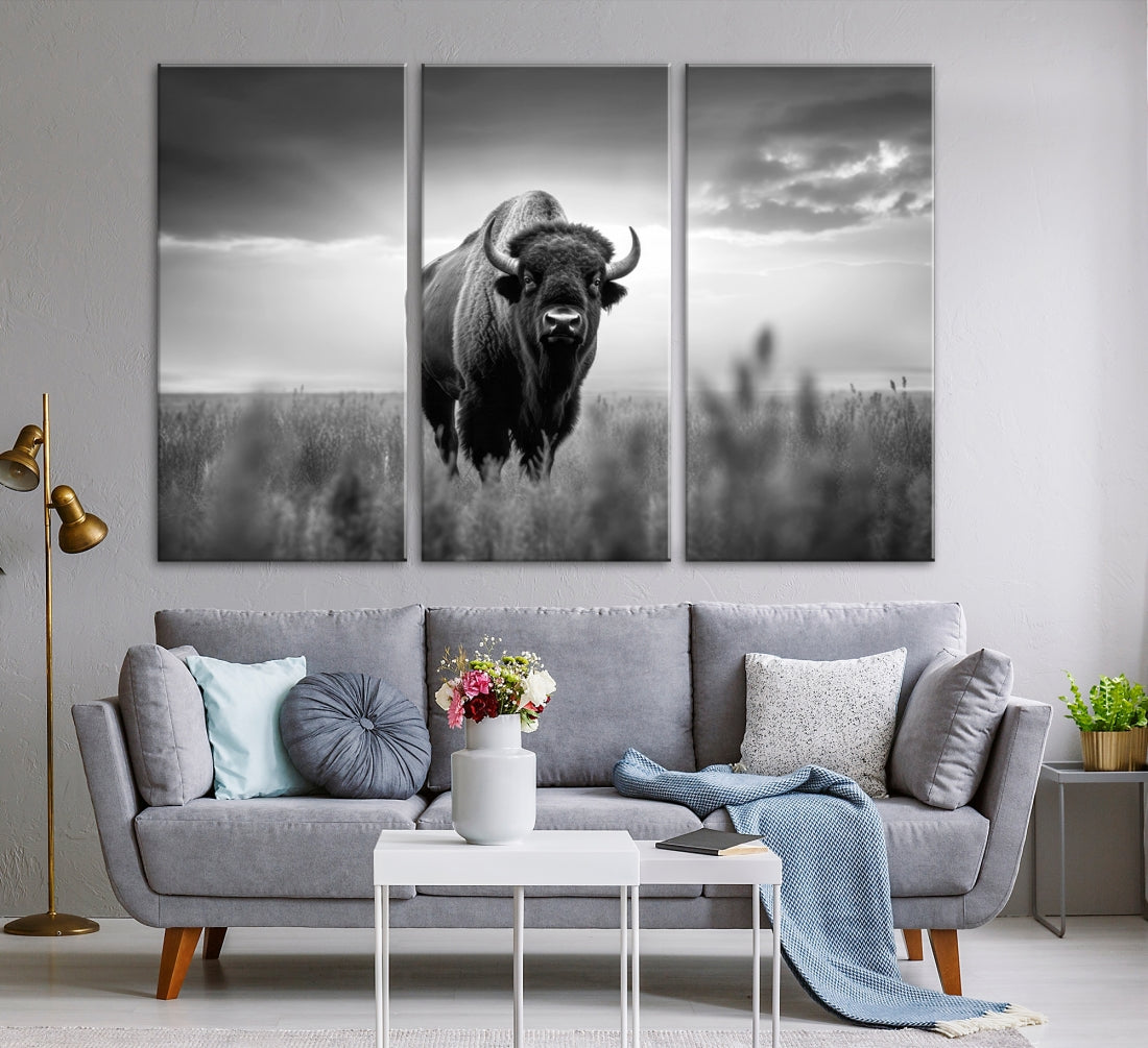 Cow Bighorn Wall Art Canvas Print, Longhorn Texas Large Cow Animal Canvas Print