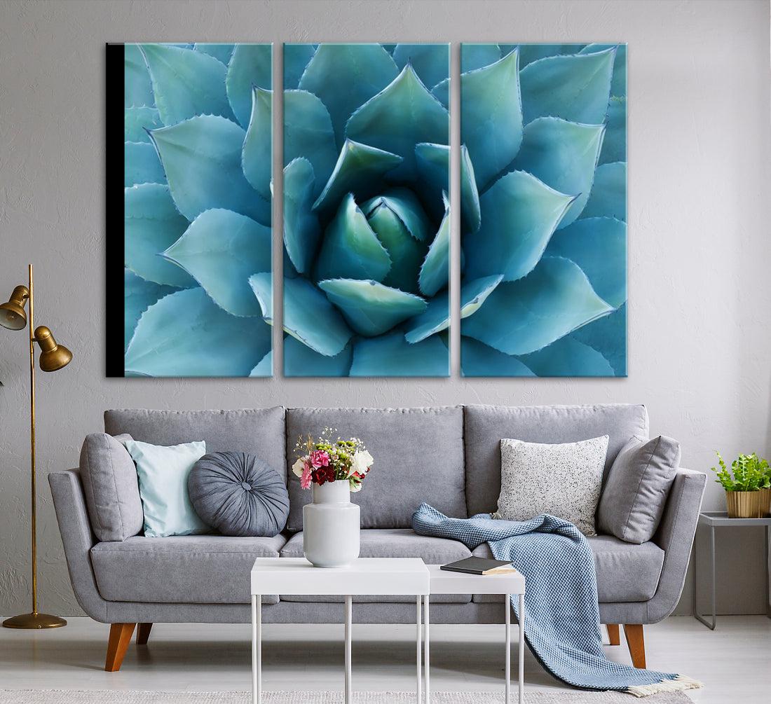 Large Wall Art Canvas Print - Blue Agave Flower Taken over It