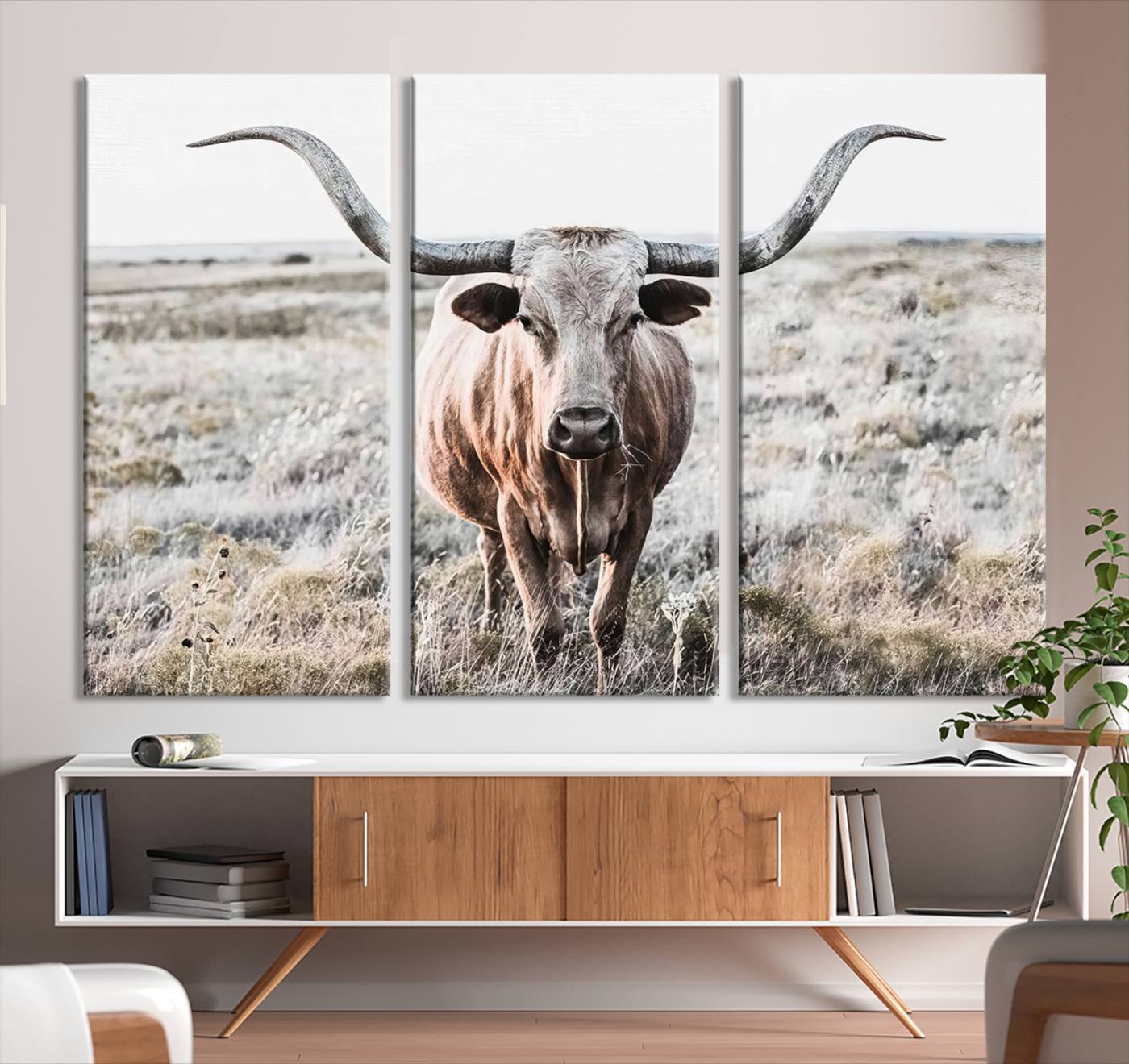 Texas Cow Longhorn Wall Art Canvas Print, Cattle Bighorn Wall Art Print