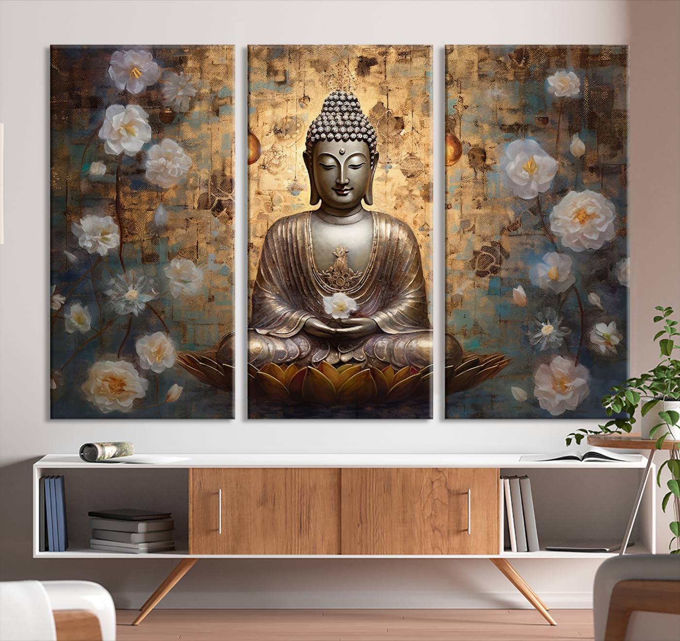 Buddha Wall Art Canvas Print, Hindu Buddha Meditation Room Decor