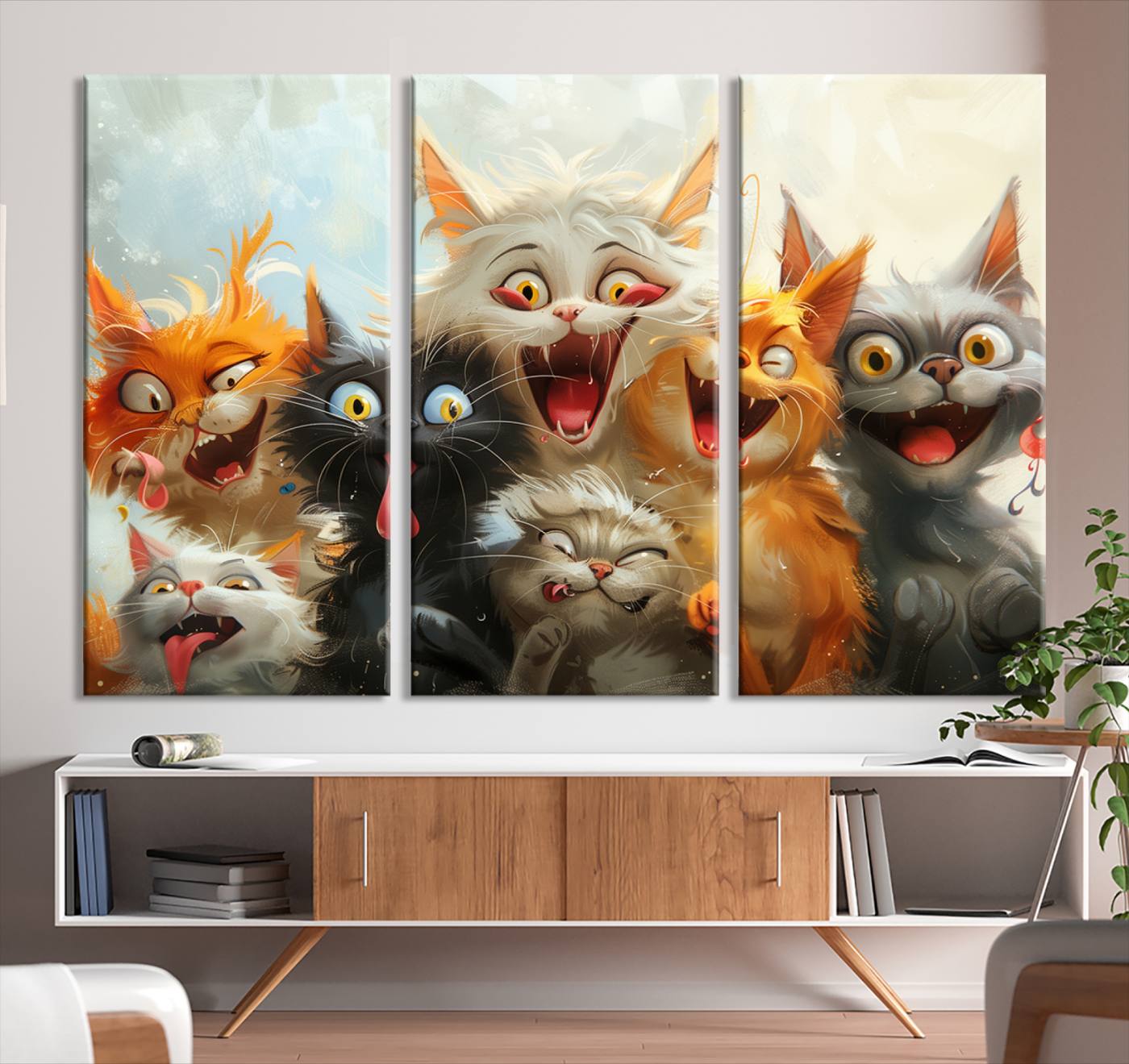 Pixar Cats Wall Art Canvas Print, Fanny Cat Wall Art Print, Comic Cartoon Cat Print