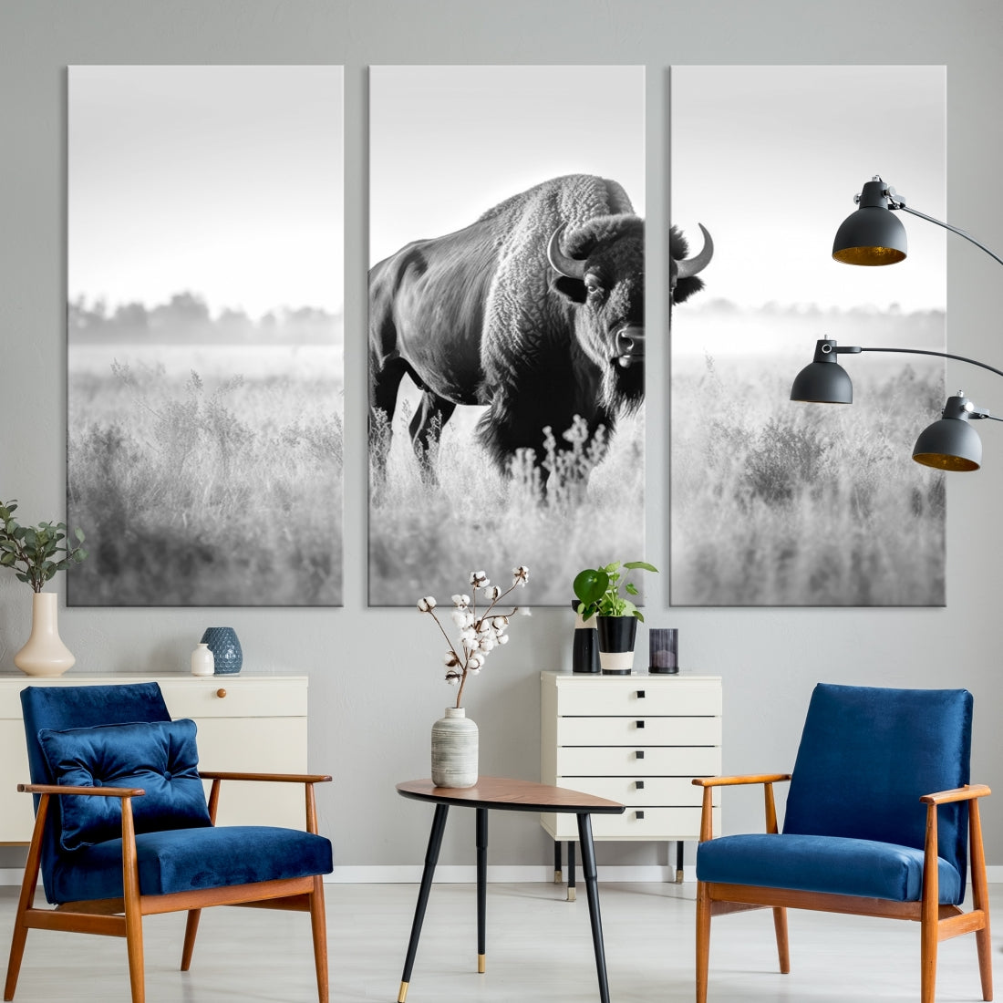 Cow Bighorn Wall Art Canvas Print, Longhorn Texas Large Cow Animal Canvas Print