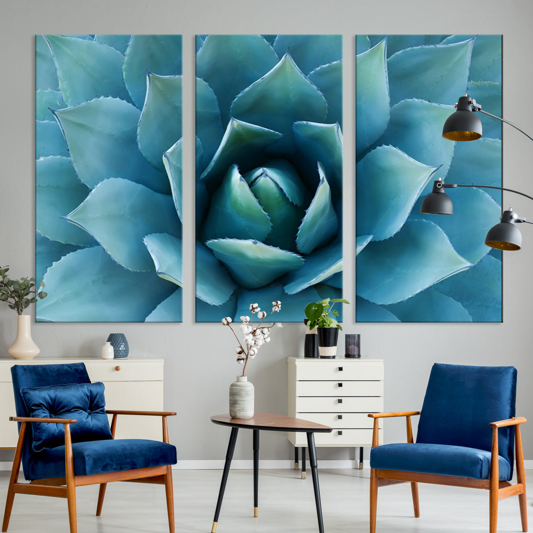 Large Wall Art Canvas Print - Blue Agave Flower Taken over It