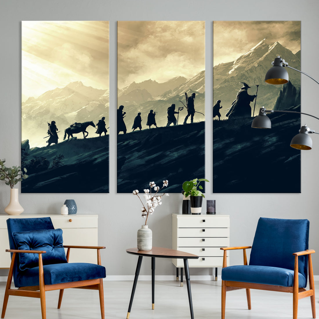 Fellowship of the Ring Wall Art Canvas Print, Framed set of 3 LOTR Print, Lord of the Rings Canvas Art