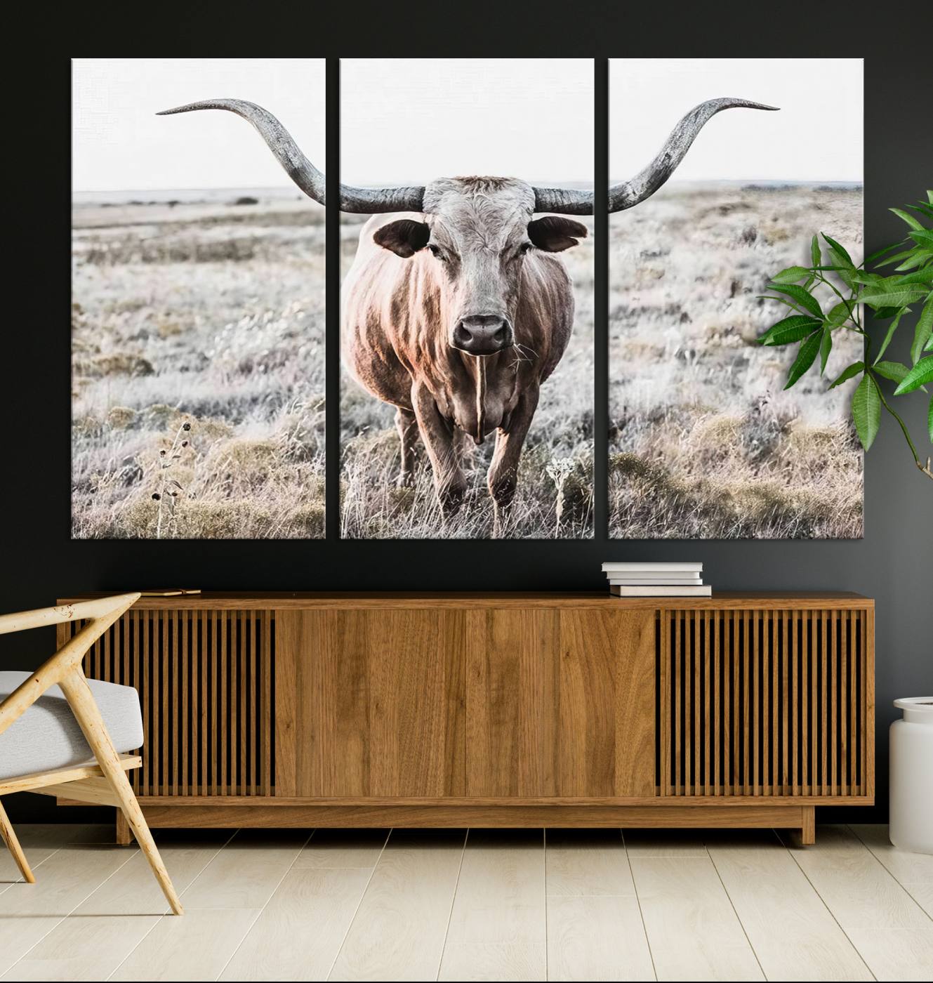 Texas Cow Longhorn Wall Art Canvas Print, Cattle Bighorn Wall Art Print