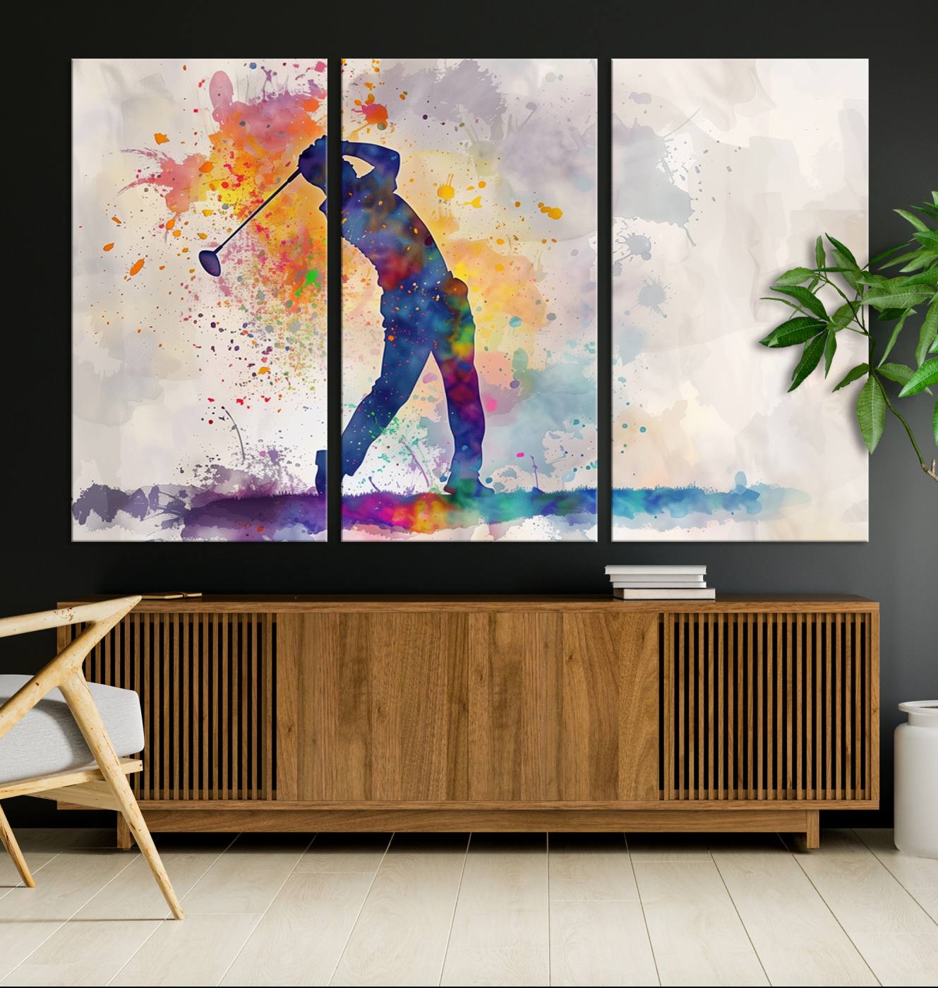 Wall Art Abstract Watercolor Golf Player Canvas Print