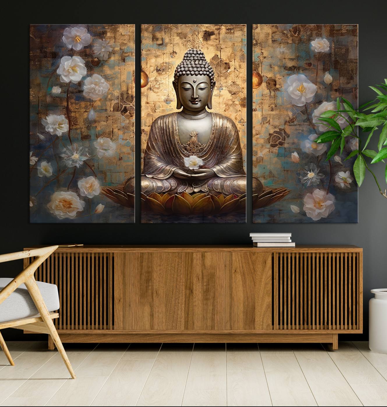 Buddha Wall Art Canvas Print, Hindu Buddha Meditation Room Decor