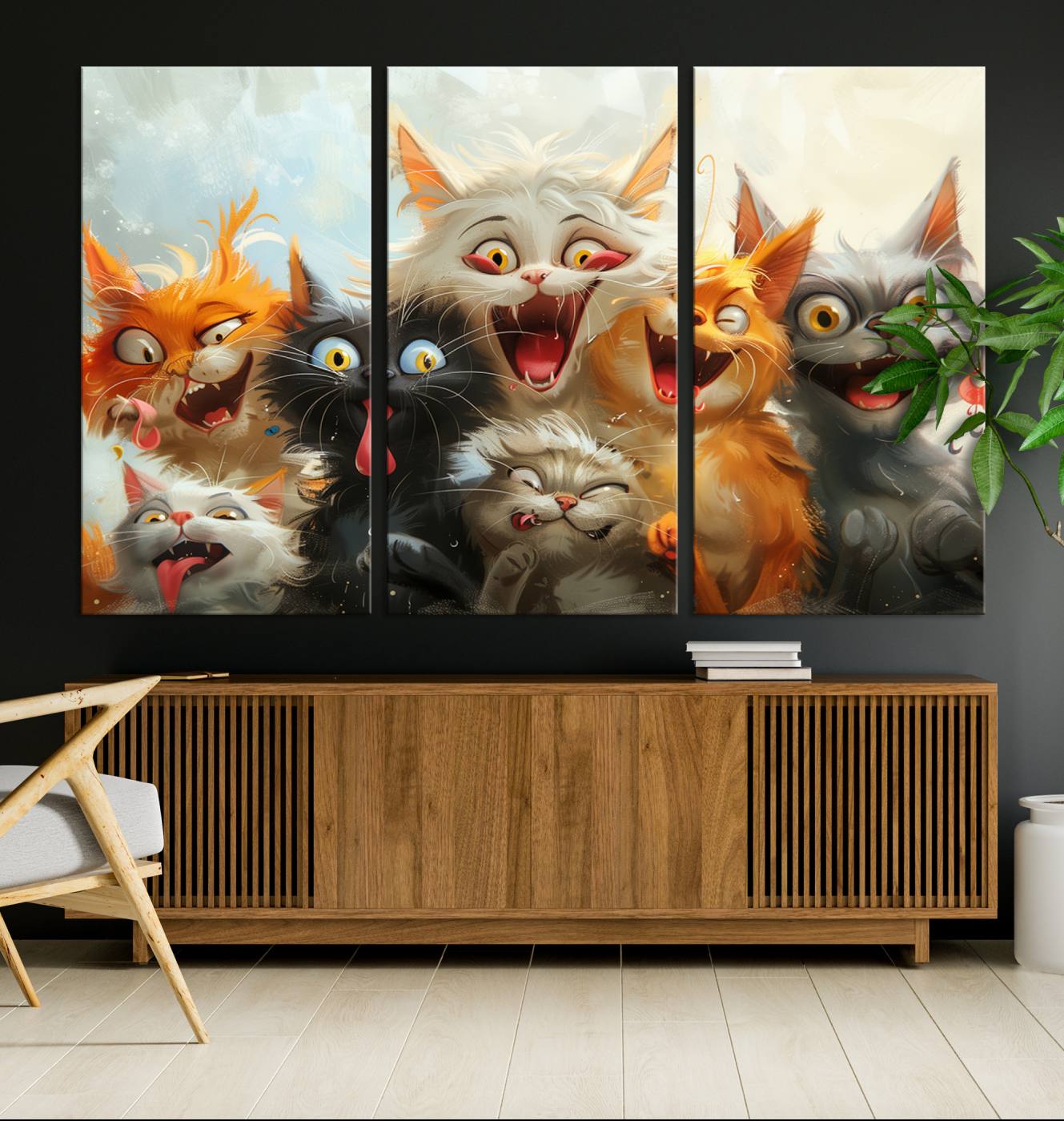 Pixar Cats Wall Art Canvas Print, Fanny Cat Wall Art Print, Comic Cartoon Cat Print