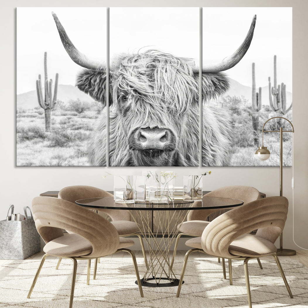 Longhorn Cow Wall Art Large Canvas Print Landscape Animal Framed Art Set of 3