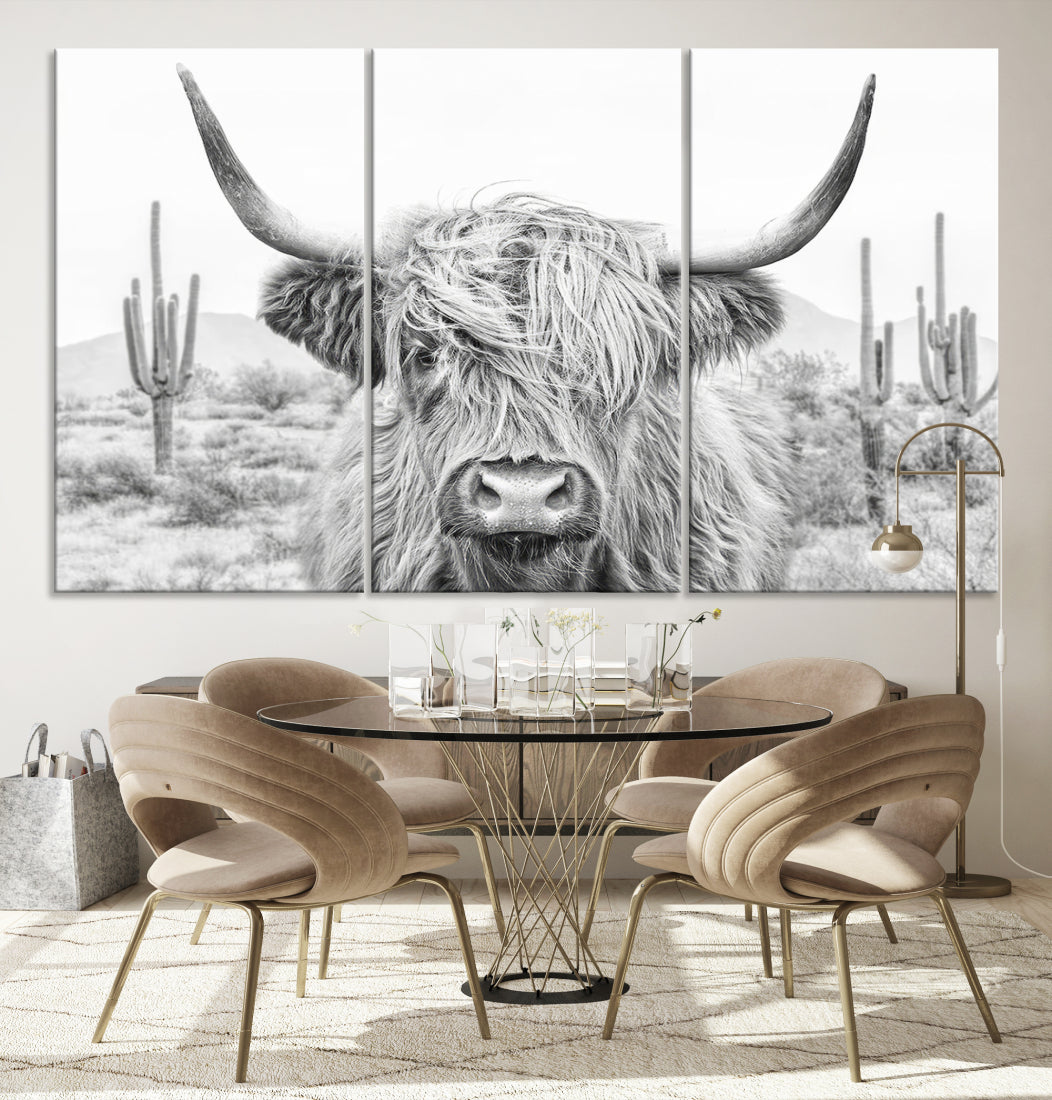 Longhorn Cow Wall Art Large Canvas Print Landscape Animal Framed Art Set of 3