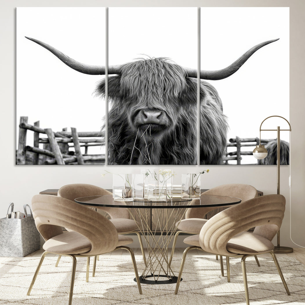 Bighorn Wall Art Cow Canvas Print Black White Artwork Mountain Lounge Farmhouse Wall Decor