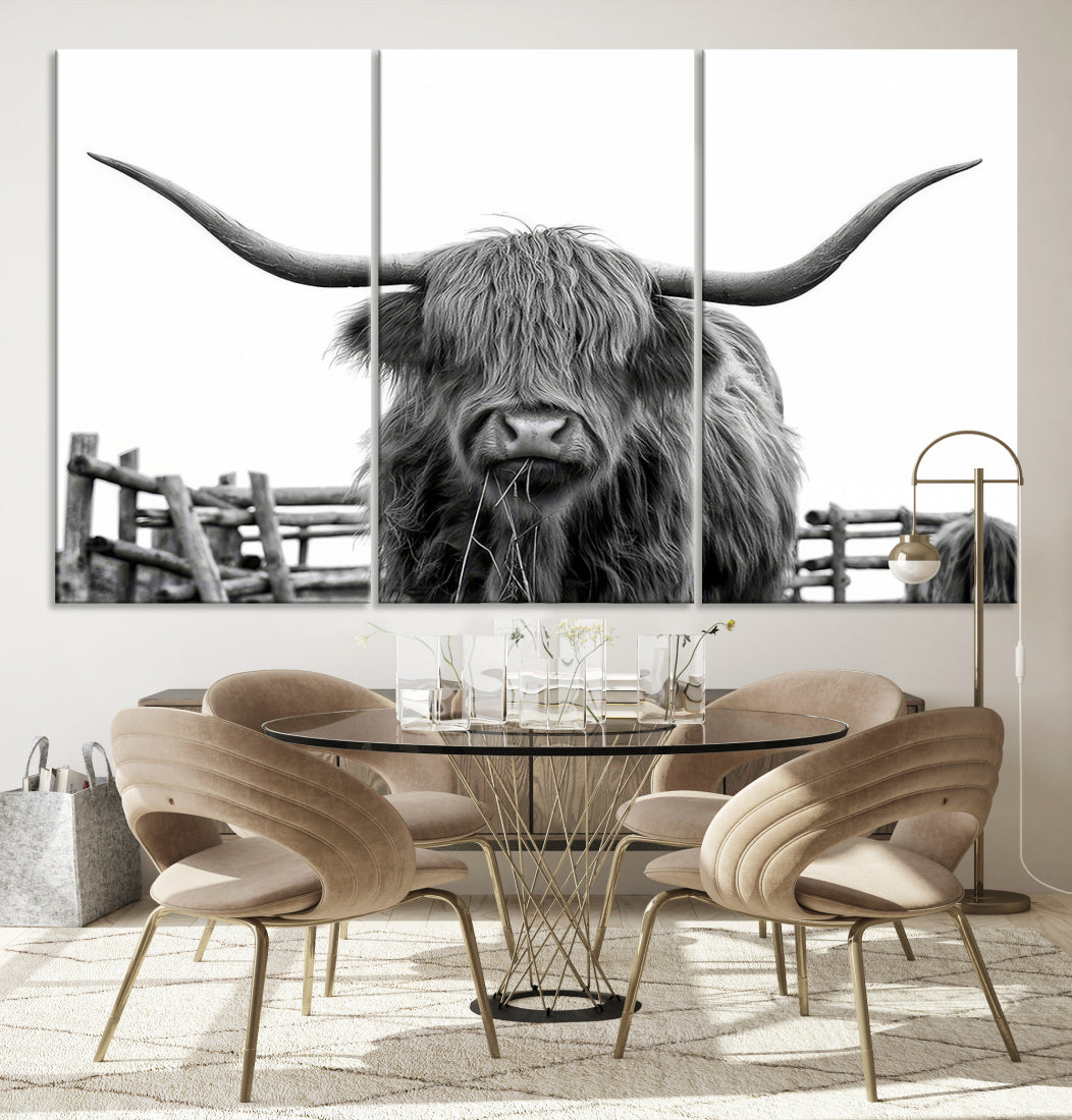 Bighorn Wall Art Cow Canvas Print Black White Artwork Mountain Lounge Farmhouse Wall Decor